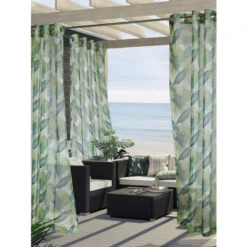 Flash Sale 😀 Vermont Country Store Island Of Palms Semi-Sheer Outdoor Grommet Top Panel Teal Taupe 😀 -Cheap Curtains Store unnamed file 1006