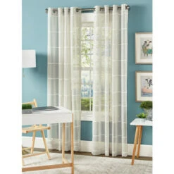 New 🎁 Vermont Country Store Chenille Stripe Sheer Grommet Top Panel Ecru/white ✔️ -Cheap Curtains Store unnamed file 1011
