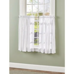 Promo 🔔 Vermont Country Store Floret Candlewick Rod Pocket Tiers White ✔️