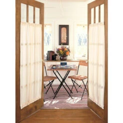 Budget ✔️ Vermont Country Store Striped Semi-Sheer Rod Pocket Door Panel White ❤️