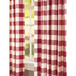 Budget ⌛ Vermont Country Store Buffalo Check Tab Top Curtains Red ❤️