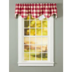 Best Sale 💯 Vermont Country Store Buffalo Check Lined Rod Pocket Scalloped Valance Red 💯