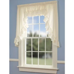 Buy 🧨 Vermont Country Store Wide Ruffles Rod Pocket Swag Pair Natural ⭐