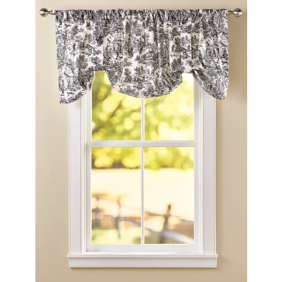 Discount ❤️ Vermont Country Store Essex Toile Rod Pocket Tie-Up Valance Gray ⭐ 4 Discount ❤️ Vermont Country Store Essex Toile Rod Pocket Tie-Up Valance Gray ⭐ - Image 4