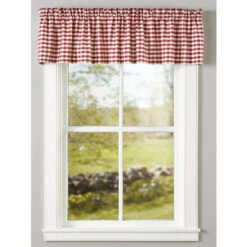Budget 🤩 Vermont Country Store Cabin Check Rod Pocket Insert Valance Burgundy 👍 -Cheap Curtains Store unnamed file 1364