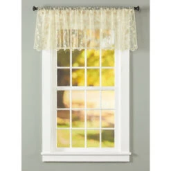 Hot Sale 😉 Vermont Country Store Birdsong Lace Rod Pocket Tailored Valance White ⭐