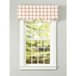 Promo 👏 Vermont Country Store Windowpane Plaid Rod Pocket Scalloped Valance Natural 👍