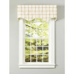 Promo 👏 Vermont Country Store Windowpane Plaid Rod Pocket Scalloped Valance Natural 👍 -Cheap Curtains Store unnamed file 1444
