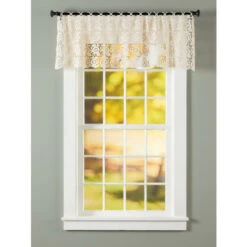 Wholesale ❤️ Vermont Country Store Floral Medallions Macrame Wide Tailored Valance Ecru ⭐