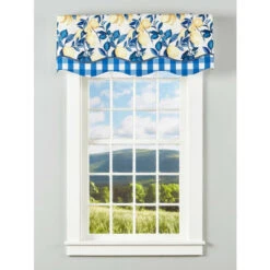 Cheap ✨ Vermont Country Store Lemon Sunshine Rod Pocket Scalloped Valance Blue 🤩