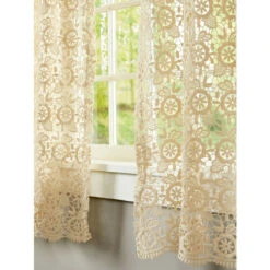 Budget 💯 Vermont Country Store Floral Medallions Macrame Tier Panel White 🎁