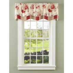 Hot Sale ⭐ Vermont Country Store Brighton Rose Lined Layered Scalloped Valance Red Floral ✨
