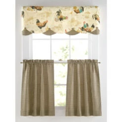 Cheapest ✔️ Vermont Country Store Rooster Strut Rod Pocket Layered Scalloped Valance Charcoal ❤️