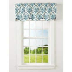 Buy 🧨 Vermont Country Store Fenton Medallion Rod Pocket Scalloped Button Valance Teal 🛒