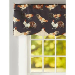 Best Pirce ⌛ Vermont Country Store Roosters On Parade Layered Button Valance Black ⭐ -Cheap Curtains Store unnamed file 1693