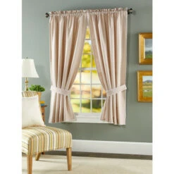 Flash Sale ❤️ Vermont Country Store Petite Hobnail Trim Rod Pocket Curtains Linen 🧨