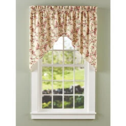 Brand new 😍 Vermont Country Store Arbor Lane Rod Pocket Swag Pair Ivory And Red ⌛ -Cheap Curtains Store unnamed file 2006