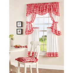 Buy 👍 Vermont Country Store Gingham Blossom Rod Pocket Insert Valance Red 🎉 -Cheap Curtains Store unnamed file 2024