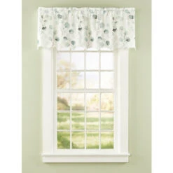 Promo 😍 Vermont Country Store Fresh Floral Rod Pocket Scalloped Valance Spa Green 😍
