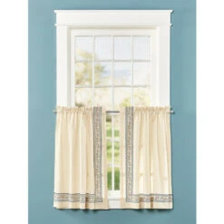 Discount 👏 Vermont Country Store Stenciled Border Rod Pocket Muslin Tiers 🧨