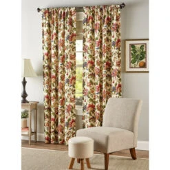 Flash Sale 👍 Vermont Country Store Hearthwood Floral Lined Rod Pocket Curtains Natural 👏