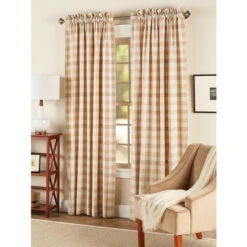 Hot Sale 😀 Vermont Country Store Moire Plaid Rod Pocket Curtains Rose 👍