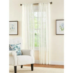 Brand new 🔔 Vermont Country Store Petite Fleur Embroidered Sheer Rod Pocket Panel With Back Tabs White ❤️