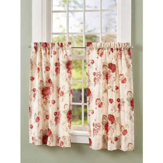 Buy 🎁 Vermont Country Store Brighton Rose Rod Pocket Tiers Red Floral 😀 3 Buy 🎁 Vermont Country Store Brighton Rose Rod Pocket Tiers Red Floral 😀 - Image 3
