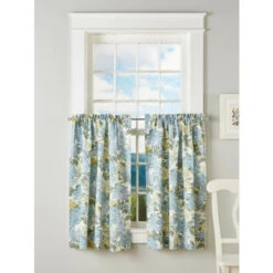 Cheap 🎁 Vermont Country Store Blooming Hydrangea Rod Pocket Tiers Blue 👏