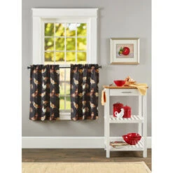 Flash Sale 🎉 Vermont Country Store Roosters On Parade Rod Pocket Tiers Black ⌛